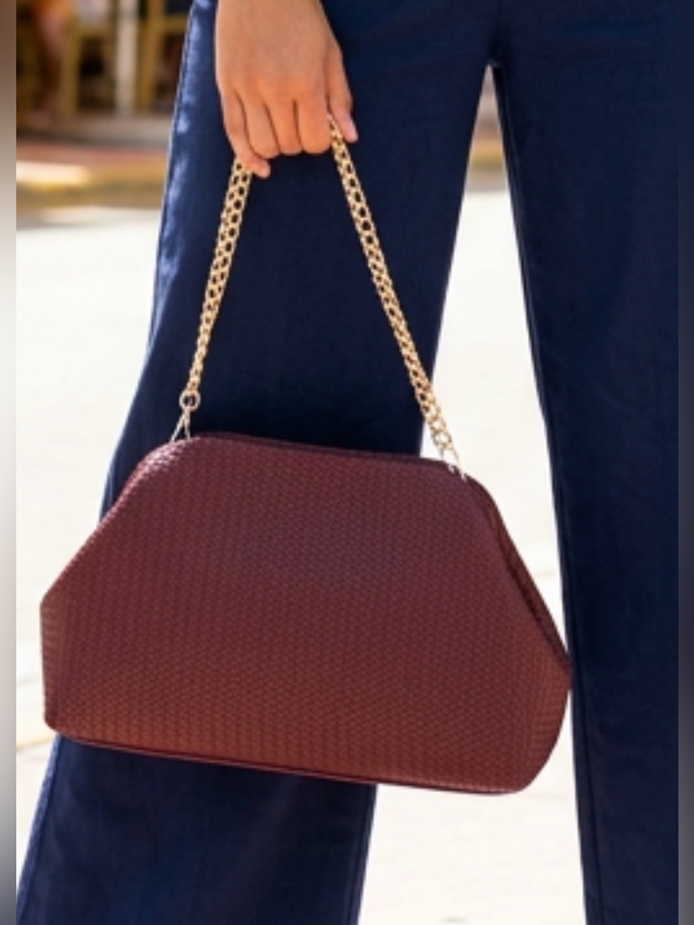 a new day Burgundy Textured Shoulder Bag with Gold Chain